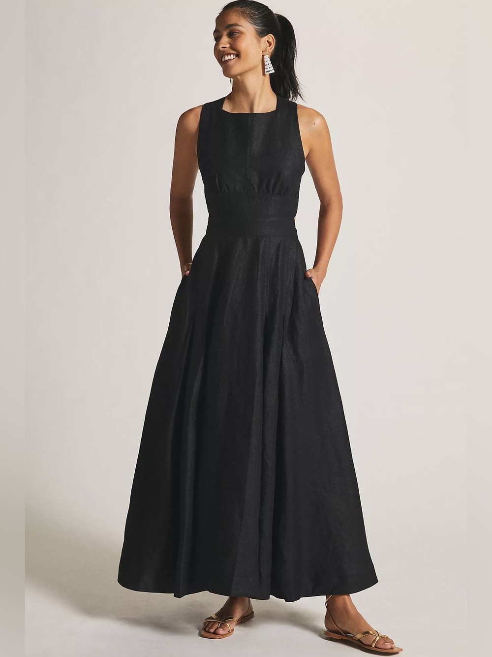 Anthropologie Aureta Studio Boatneck Linen Maxi Dress